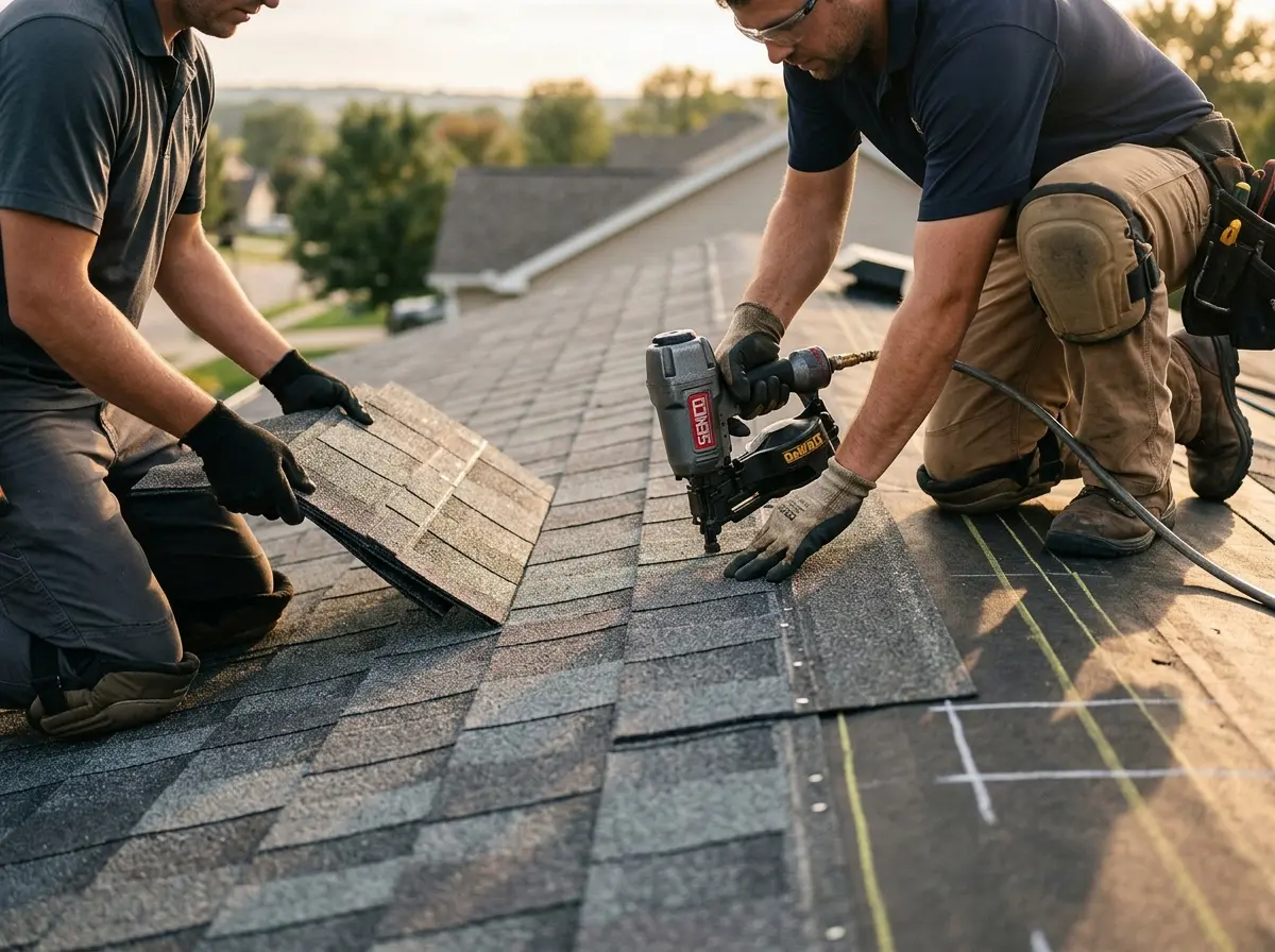 Professional roofer working on a residential roof in Addis